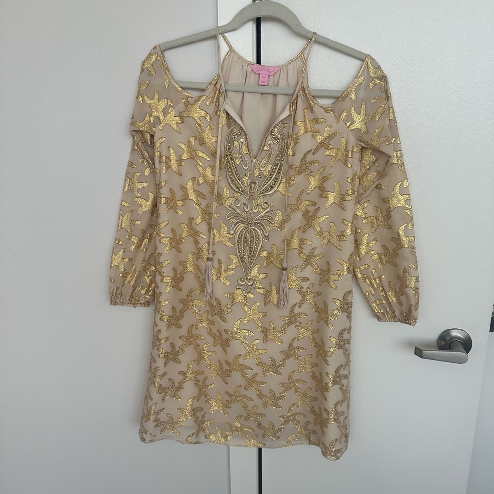 Lilly Pulitzer gold metallic dress size XXS.